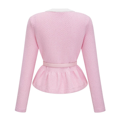 shirley Sequined Knit Cardigan & Skirt Set - pink