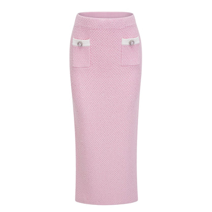 shirley Sequined Knit Cardigan & Skirt Set - pink