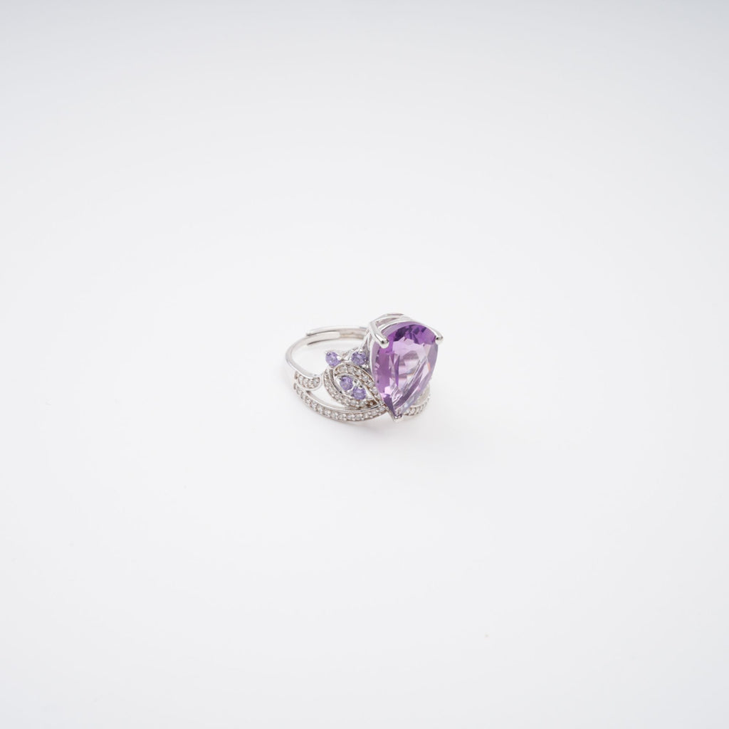 Eléonore Purple Pear Cut Gemstone Sterling Silver Adjustable Ring