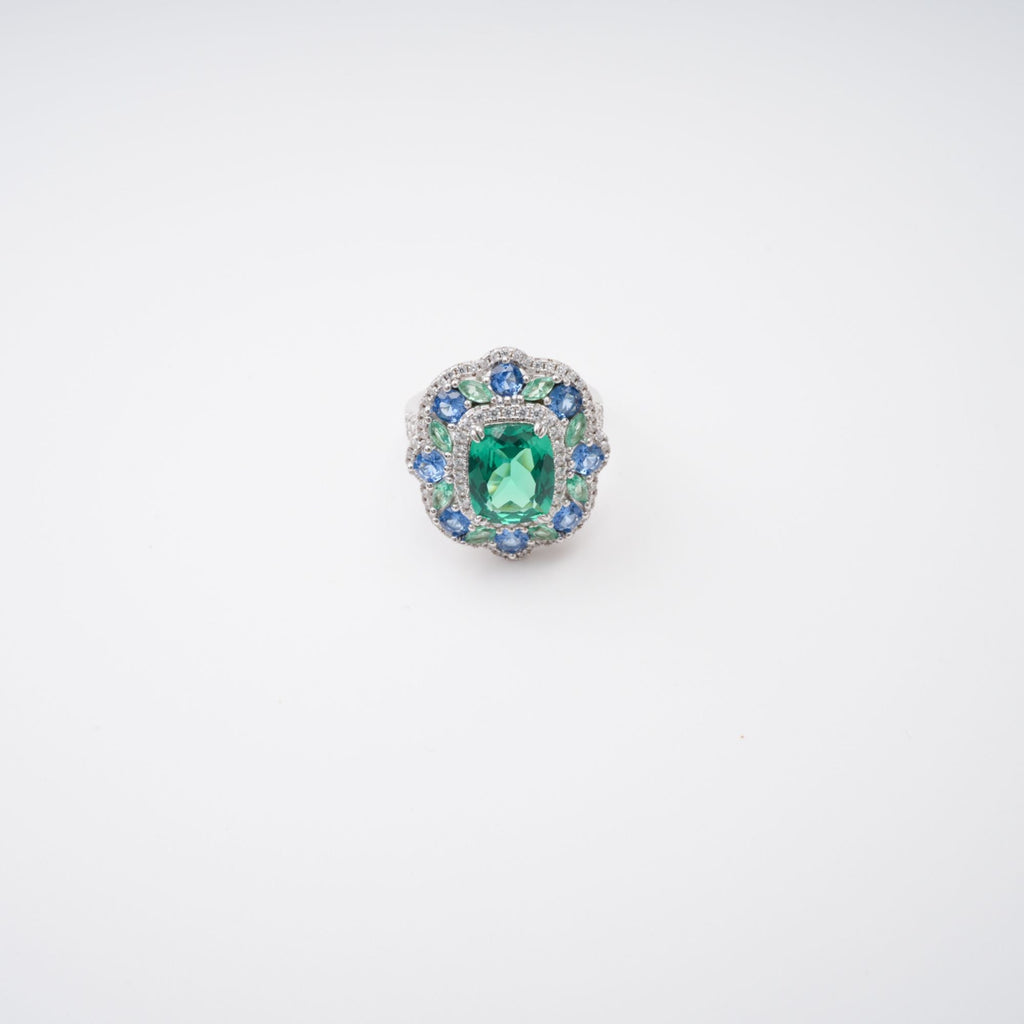 Clémence Green Emerald Cut Gemstone Sterling Silver Ring