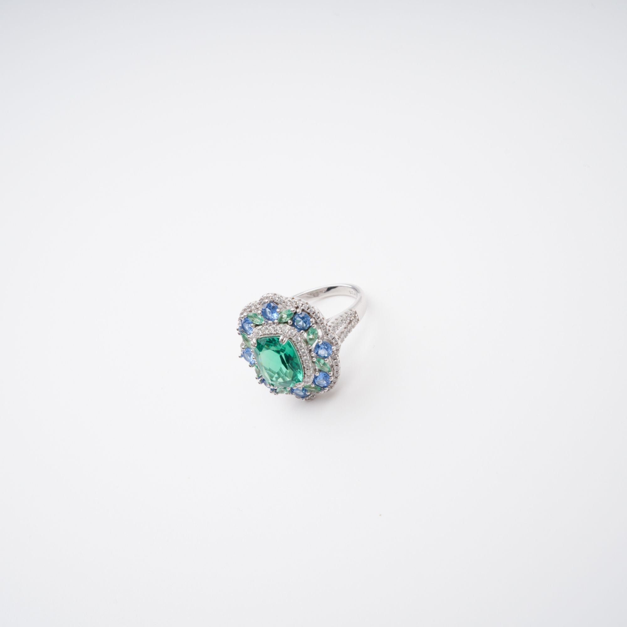 Clémence Green Emerald Cut Gemstone Sterling Silver Ring