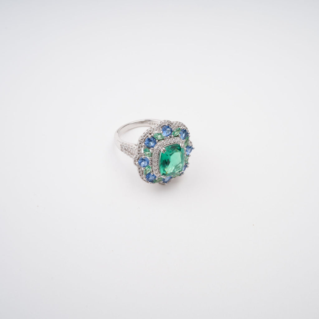 Clémence Green Emerald Cut Gemstone Sterling Silver Ring