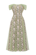 octavia Tulle Panel Floral Midi Dress in green