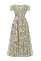octavia Tulle Panel Floral Midi Dress in green