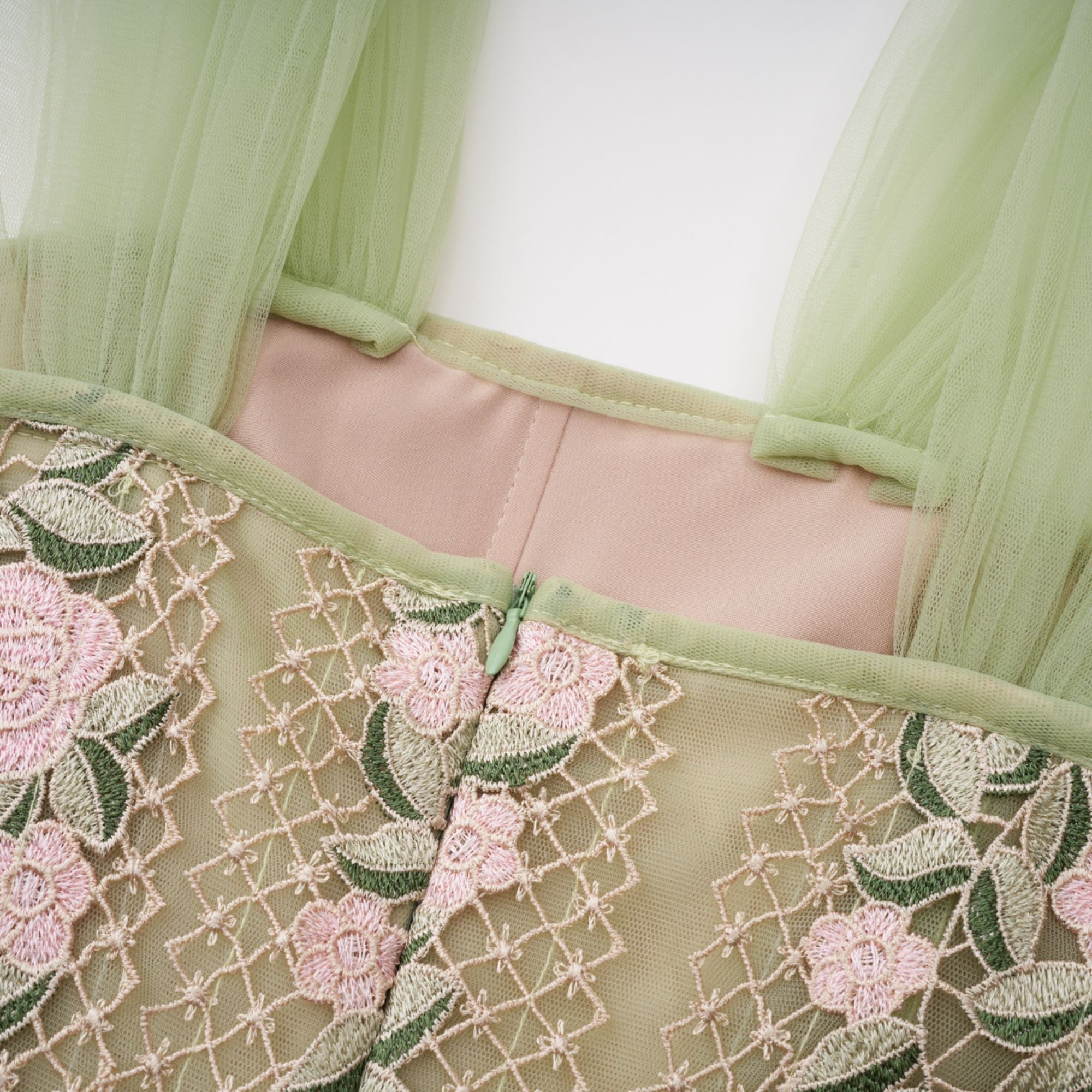 octavia Tulle Panel Floral Midi Dress in green