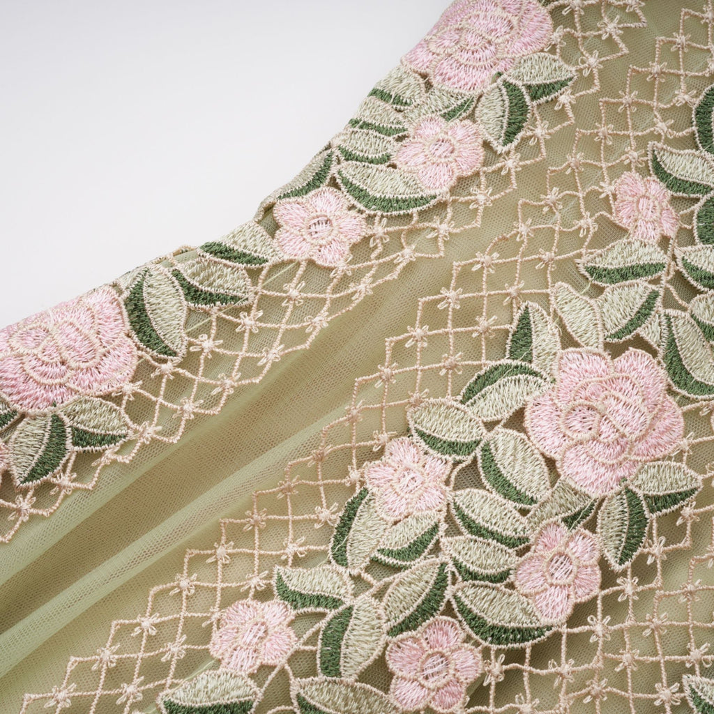 octavia Tulle Panel Floral Midi Dress in green