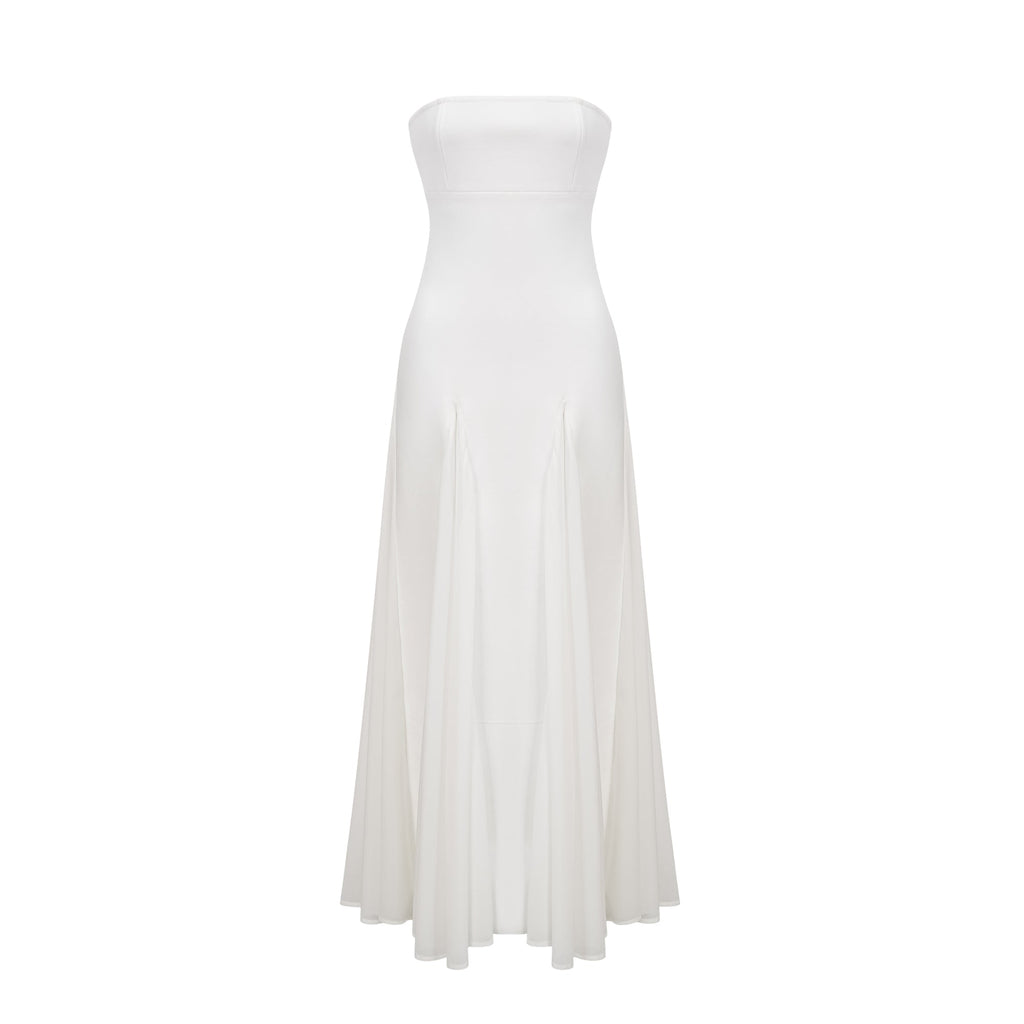 Nathalie White Tulle-Panelling Maxi Dress