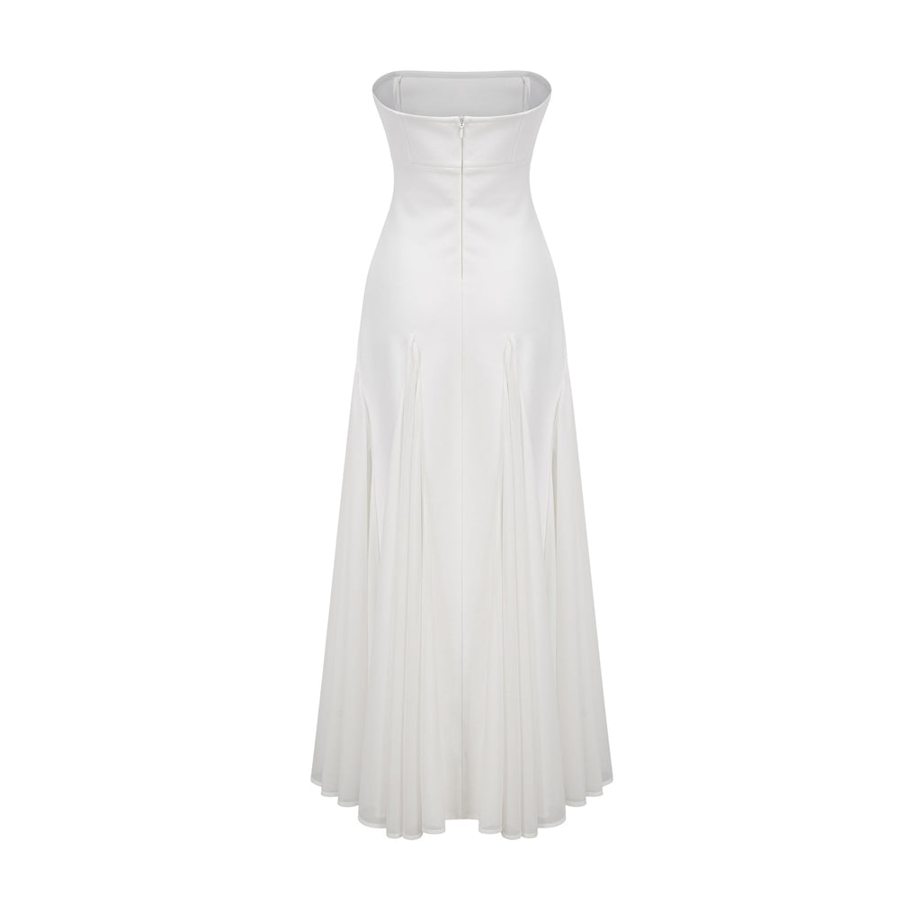Nathalie White Tulle-Panelling Maxi Dress