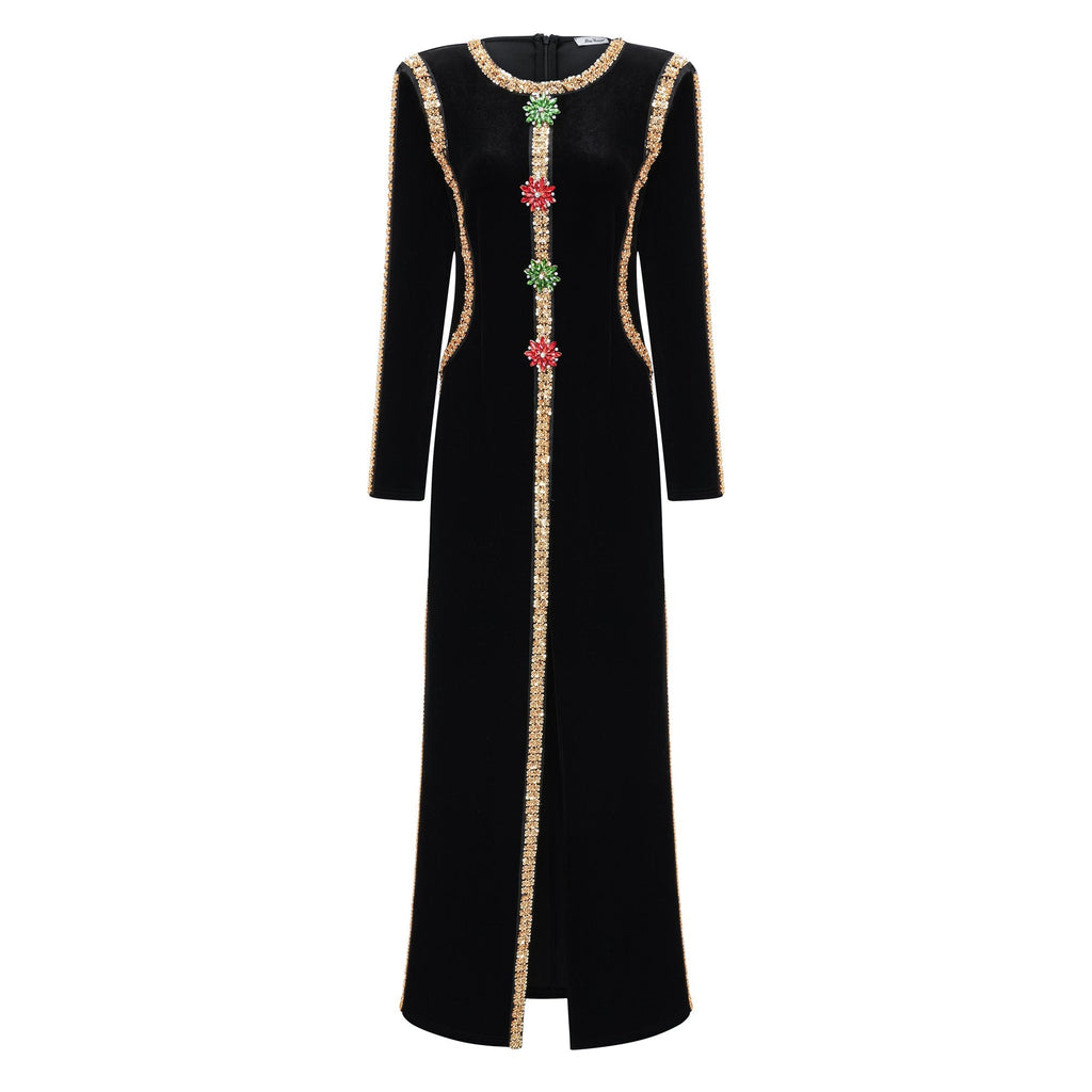 Flowering Girl Women lydia Black Crystal Embellished Front Slit Maxi Dress