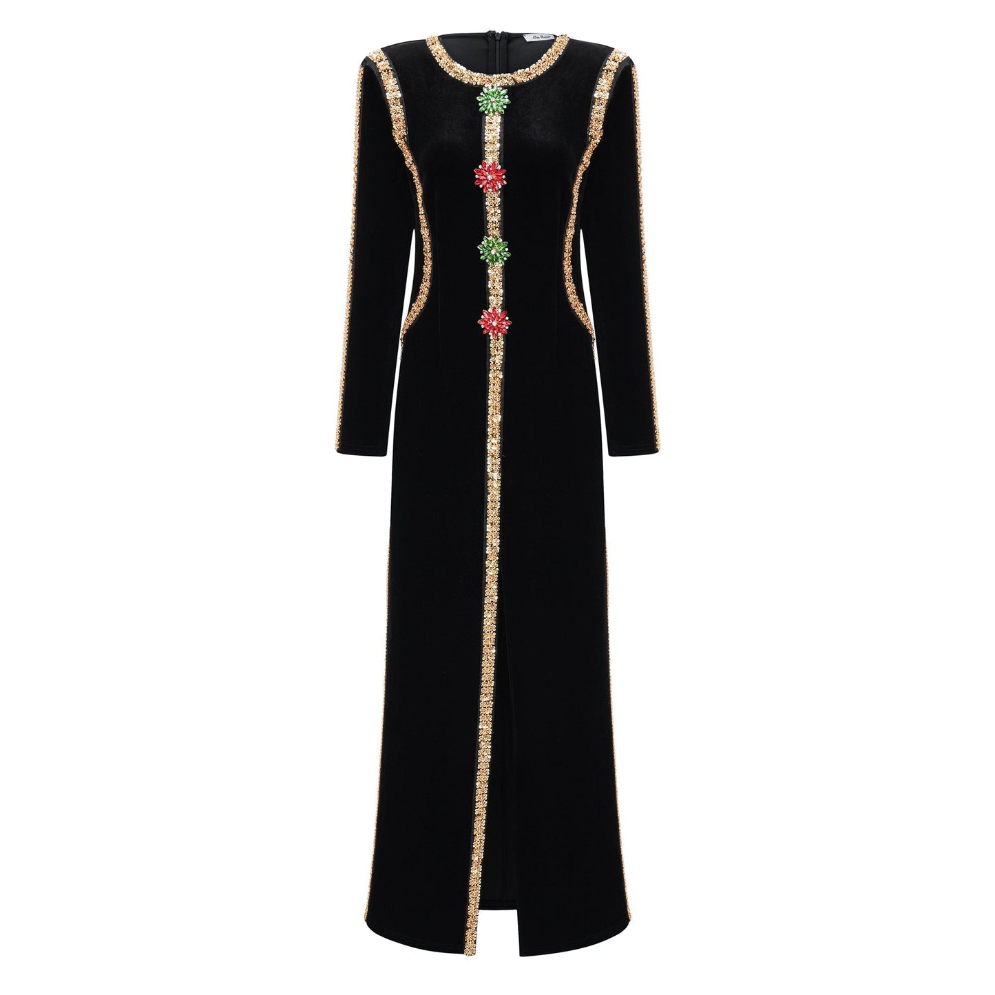 lydia Black Crystal Embellished Front Slit Maxi Dress