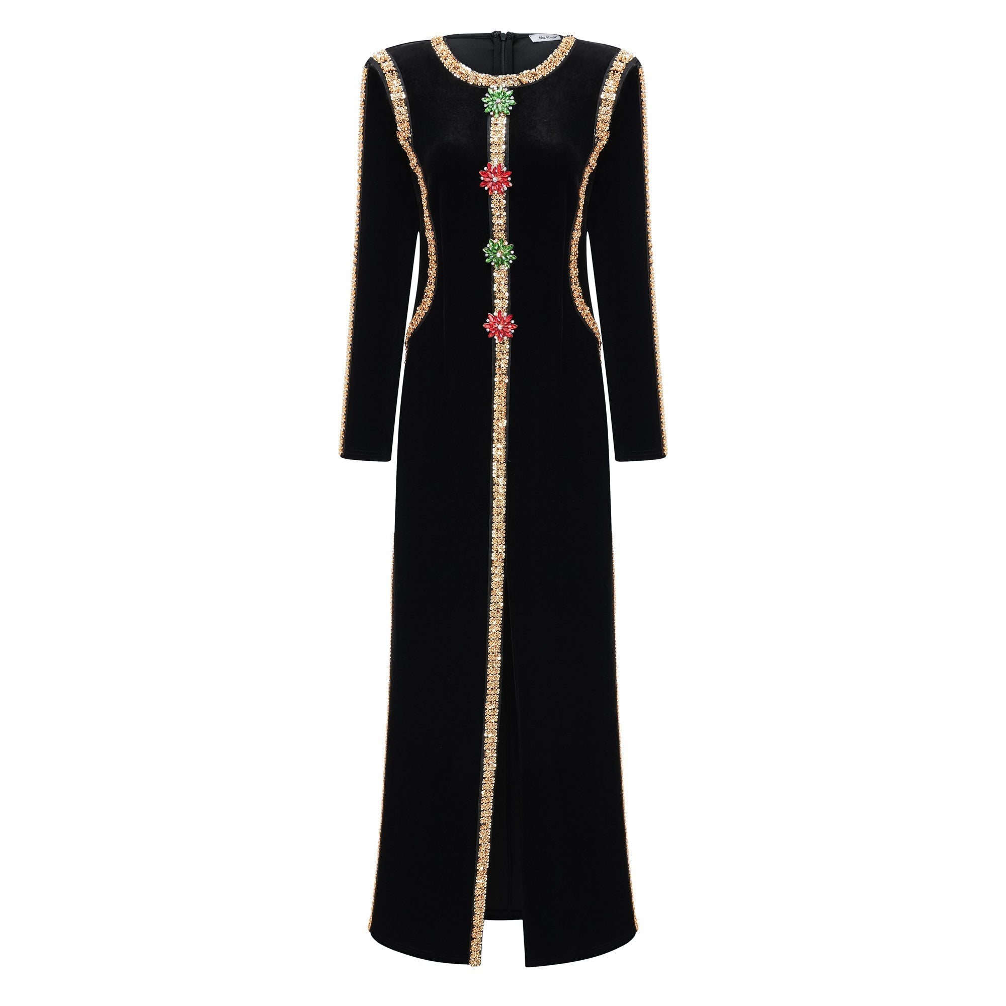 Flowering Girl Women lydia Black Crystal Embellished Front Slit Maxi Dress