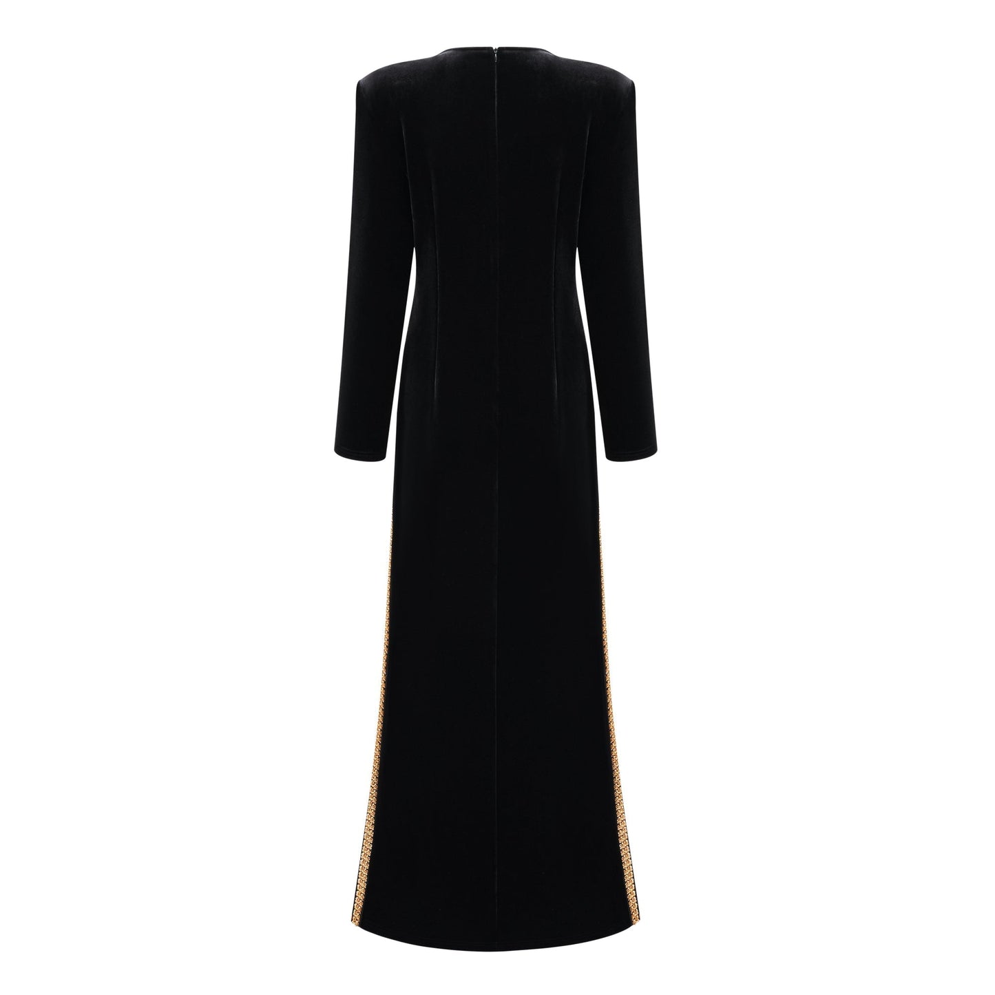 lydia Black Crystal Embellished Front Slit Maxi Dress