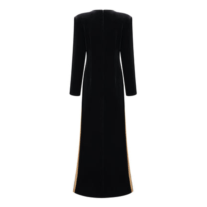 lydia Black Crystal Embellished Front Slit Maxi Dress