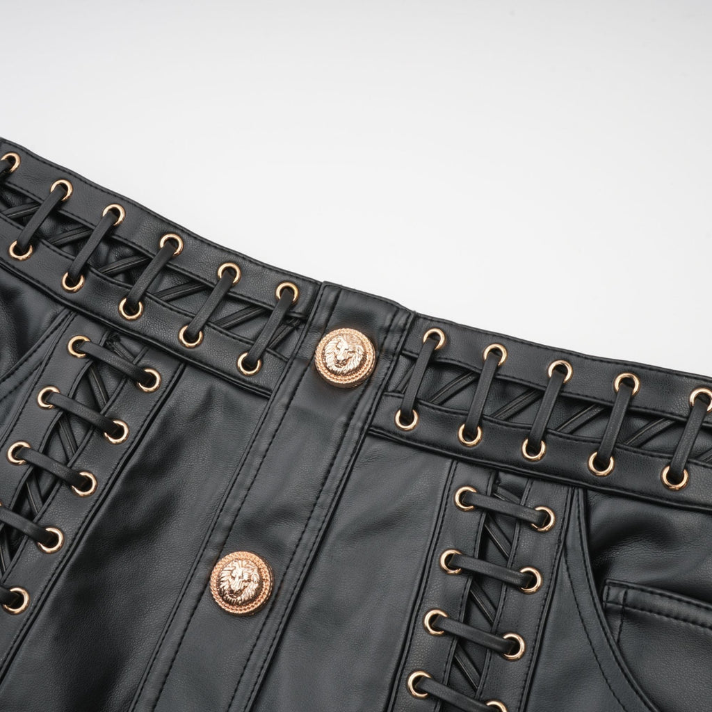 Flowering Girl Women Daphné eyelet-embellished leather jacket & skirt matching set