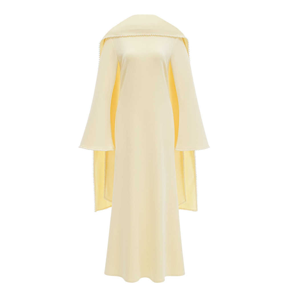 Flowering Girl Women murray Yellow Pearl Trim Shawl Detail Maxi Dress