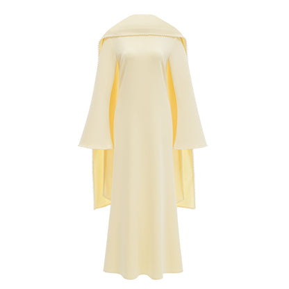 murray Yellow Pearl Trim Shawl Detail Maxi Dress