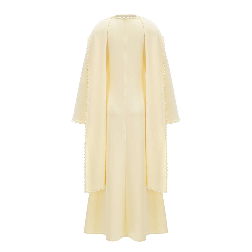 Flowering Girl Women murray Yellow Pearl Trim Shawl Detail Maxi Dress