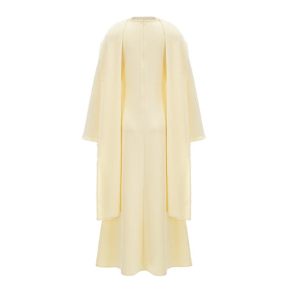 murray Yellow Pearl Trim Shawl Detail Maxi Dress