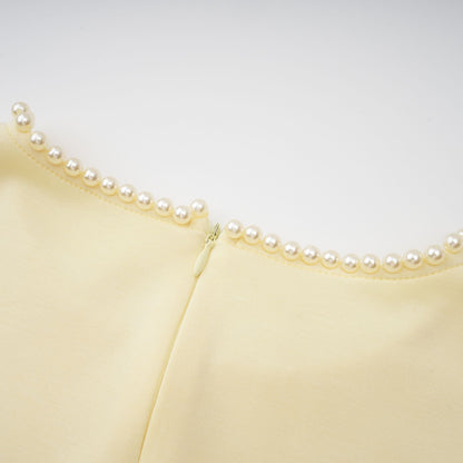 murray Yellow Pearl Trim Shawl Detail Maxi Dress