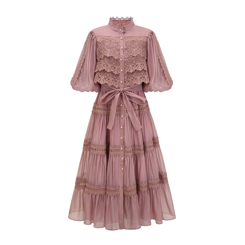 Flowering Girl Women Inès lace cut-out tiered midi dress