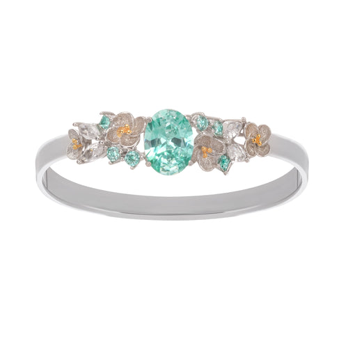 Flowering Girl Women Ardelle Green Crystal Embellished Sterling Silver Ring