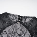 Flowering Girl Women Black Sheer Lace High Neck Long Sleeve Tulle Mini Dress