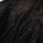 Flowering Girl Women Black Sheer Lace High Neck Long Sleeve Tulle Mini Dress