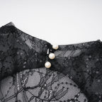 Flowering Girl Women Black Sheer Lace High Neck Long Sleeve Tulle Mini Dress