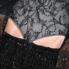 Flowering Girl Women Black Sheer Lace High Neck Long Sleeve Tulle Mini Dress