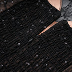 Flowering Girl Women Black Sheer Lace High Neck Long Sleeve Tulle Mini Dress