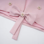 Flowering Girl Women Cape Bow Pearl Corset Pleated Maxi Dress