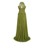 Penny Emerald Lace Fishbone Pleated Corset Gown