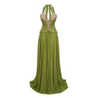 Penny Emerald Lace Fishbone Pleated Corset Gown