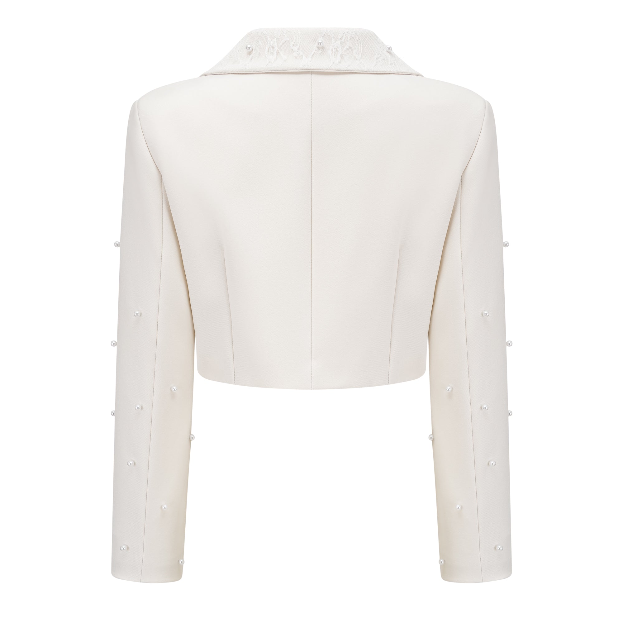 Flowering Girl Women Pearl Embellished Collar Crop Blazer &amp; High Waist Pleated Midi Skirt Two Piece Set