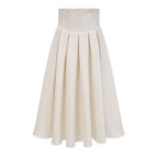Flowering Girl Women Pearl Embellished Collar Crop Blazer &amp; High Waist Pleated Midi Skirt Two Piece Set