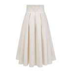 Flowering Girl Women Pearl Embellished Collar Crop Blazer &amp; High Waist Pleated Midi Skirt Two Piece Set