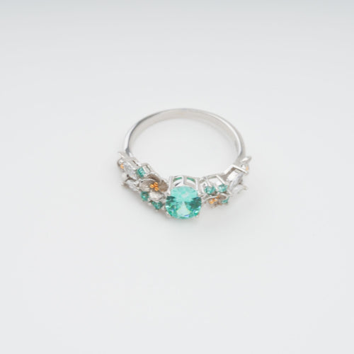 Flowering Girl Women Ardelle Green Crystal Embellished Sterling Silver Ring