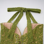 Penny Emerald Lace Fishbone Pleated Corset Gown