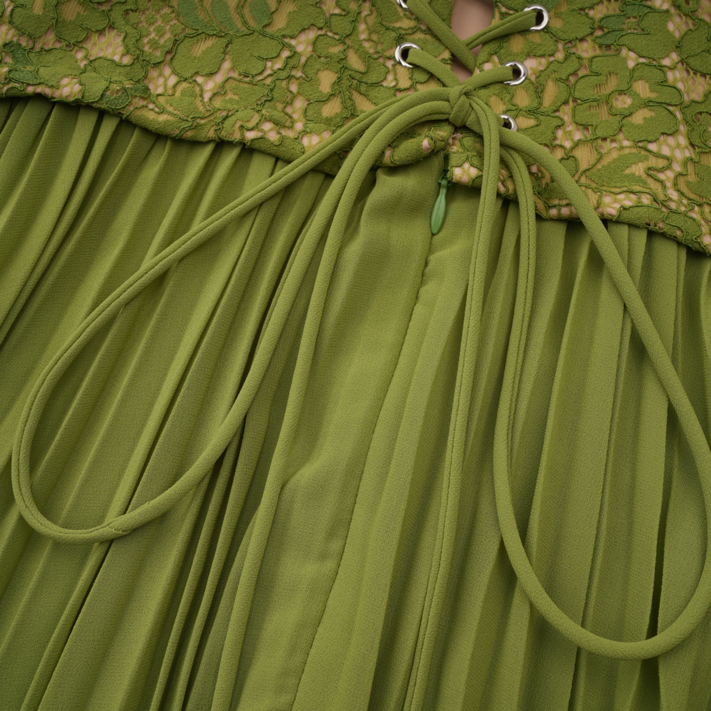 Penny Emerald Lace Fishbone Pleated Corset Gown