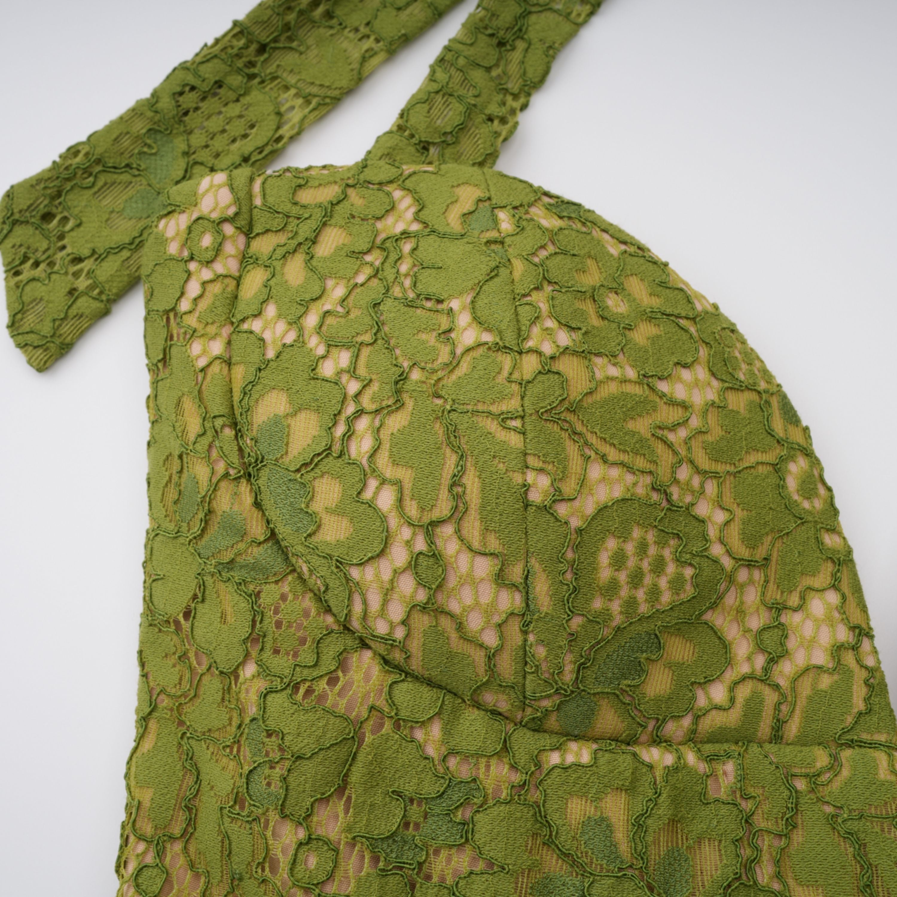 Penny Emerald Lace Fishbone Pleated Corset Gown