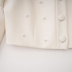 Flowering Girl Women Pearl Embellished Collar Crop Blazer &amp; High Waist Pleated Midi Skirt Two Piece Set