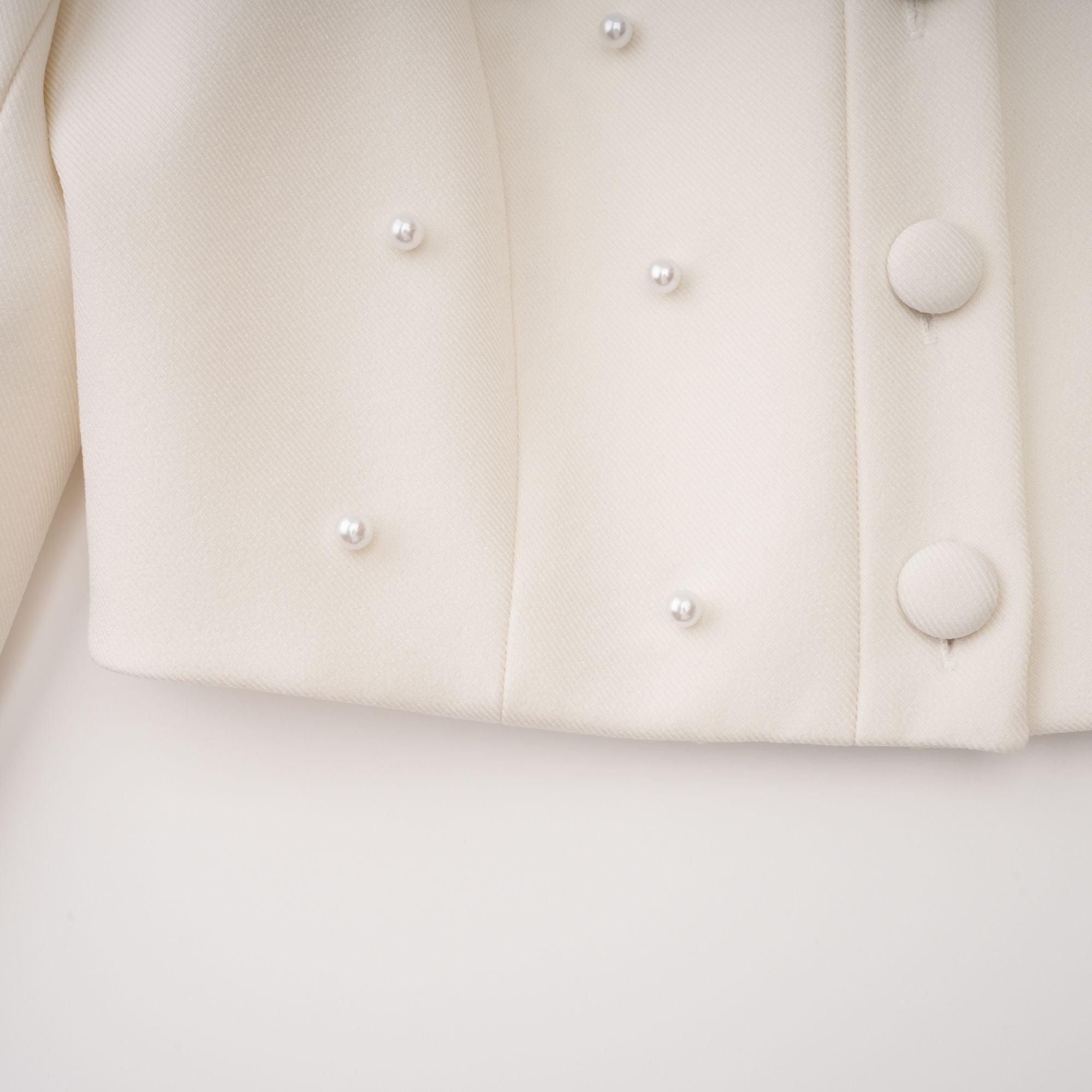 Flowering Girl Women Pearl Embellished Collar Crop Blazer &amp; High Waist Pleated Midi Skirt Two Piece Set