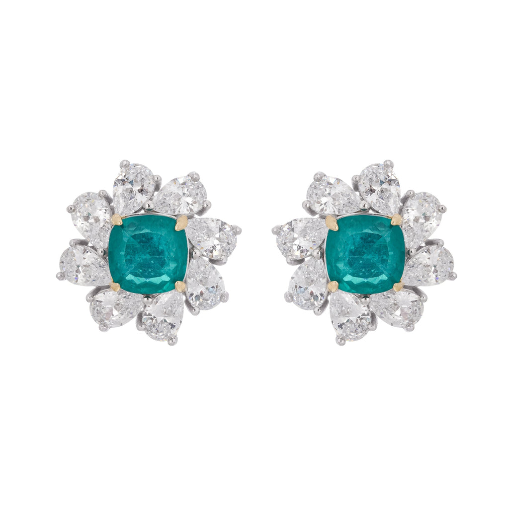 Erica Green Flower Shaped Gemstone Sterling Silver Earrings
