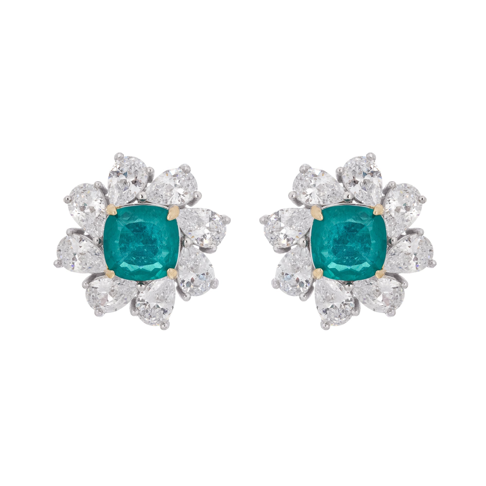 Erica Green Flower Shaped Gemstone Sterling Silver Earrings