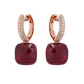 Aava Red Cushion Cut Gemstone Hoop Sterling Silver Earrings