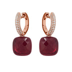 Aava Red Cushion Cut Gemstone Hoop Sterling Silver Earrings