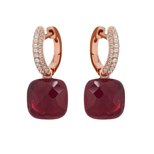 Flowering Girl Women Aava Red Cushion Cut Gemstone Hoop Sterling Silver Earrings