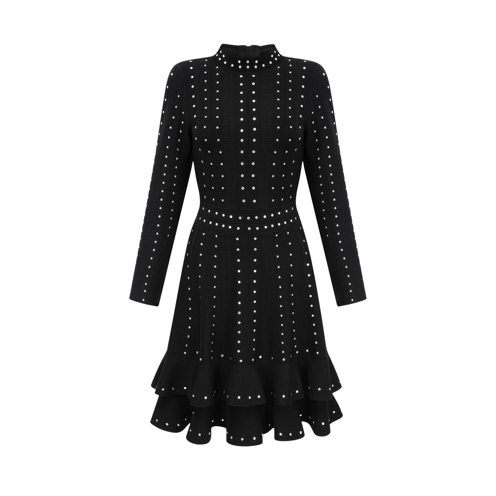 Flowering Girl Women Fabienne black embellished ruffled knitted mini dress