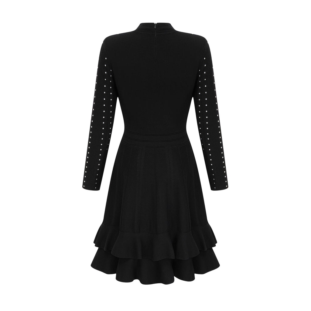 Flowering Girl Women Fabienne black embellished ruffled knitted mini dress