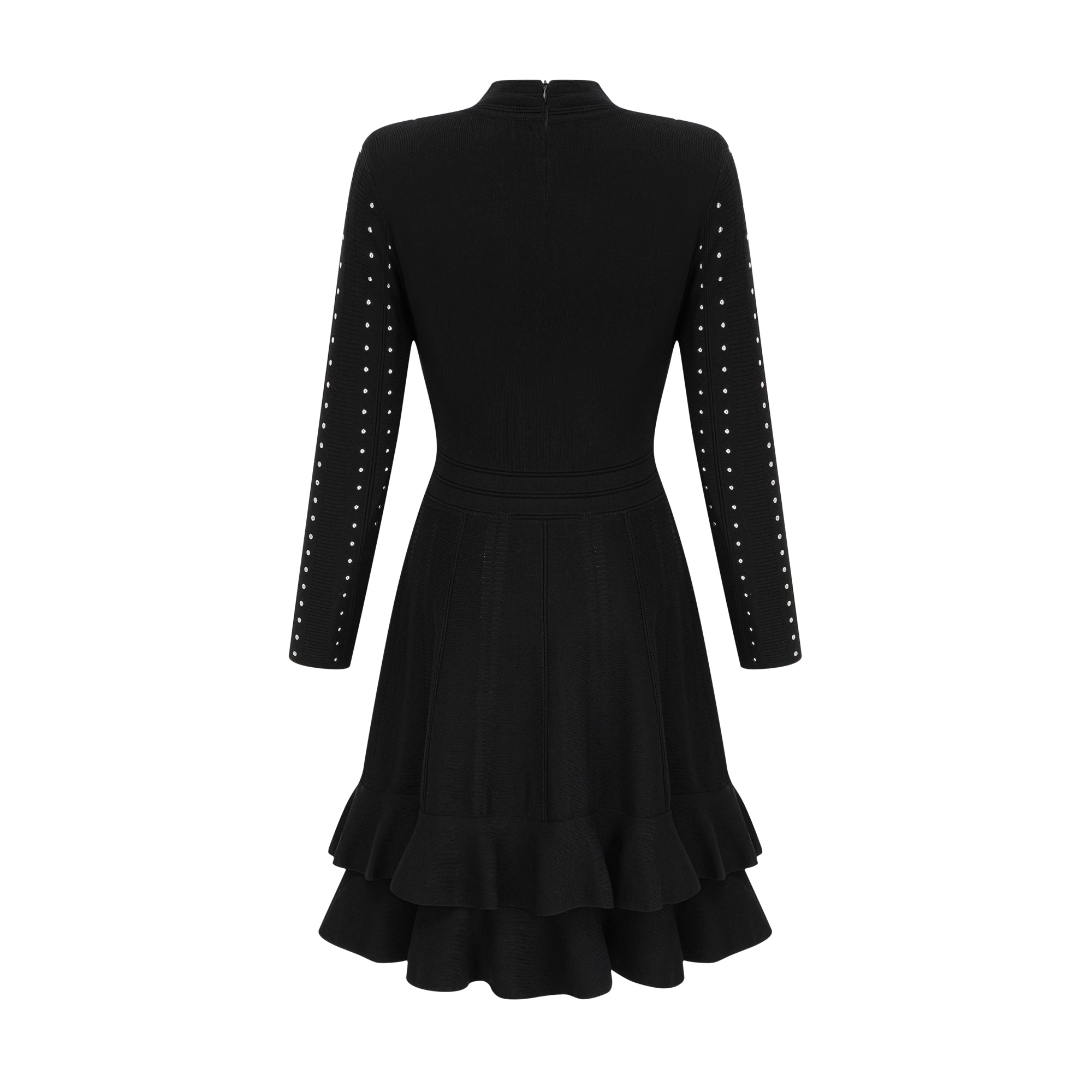 Flowering Girl Women Fabienne black embellished ruffled knitted mini dress